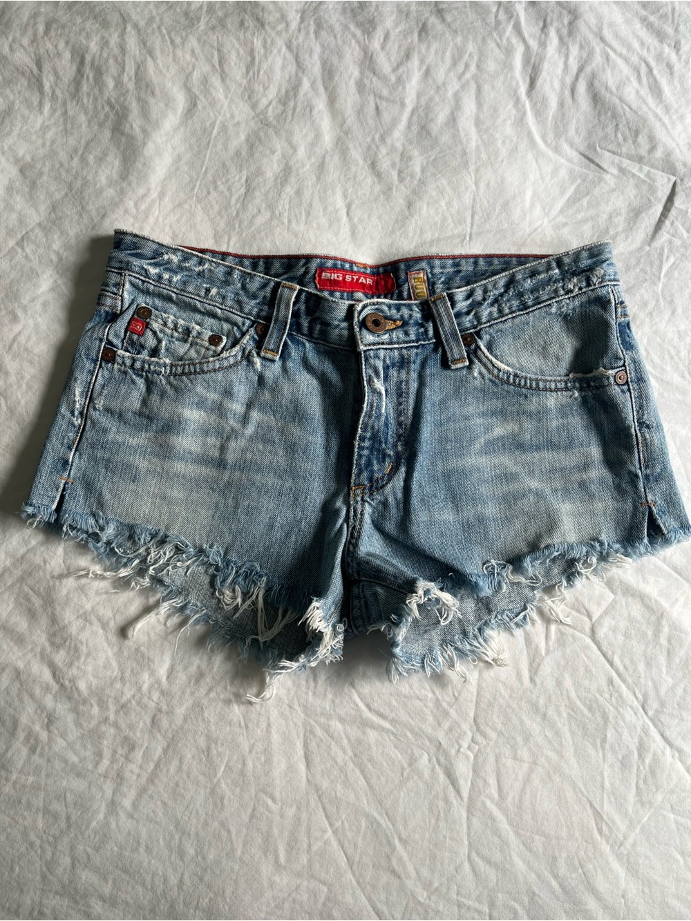 Vintage Y2K Big Star Light Blue Distressed Denim Cutoff Shorts